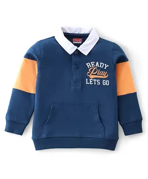 Babyhug Cotton Knit Full Sleeves Cut & Sew Text Graphics Print T-Shirt - Navy Blue