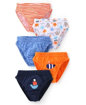 Babyhug 5 Pack 100% Cotton Knit All Over Printed & Striped Briefs - Multicolor