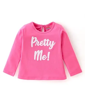 Babyhug Cotton Knit Full Sleeves T-Shirt with Text Graphics Print - Pink