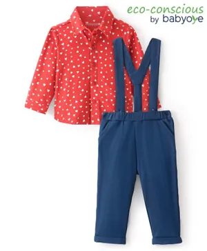 Babyoye 100% Cotton With Eco-Jiva Finish Full Sleeves Shirt & Lounge Pants Triangle Shape Print - Red & Navy Blue