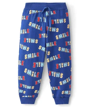 Babyhug Cotton Knit Full Length Lounge Pants Text Printed - Navy Blue