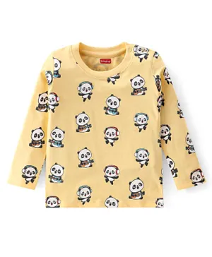 Babyhug Cotton Knit Full Sleeves T-Shirt with Panda Print - Yellow