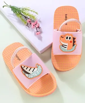 Babyoye Slip On Flip Flops with Croc Applique & Backstrap - Orange