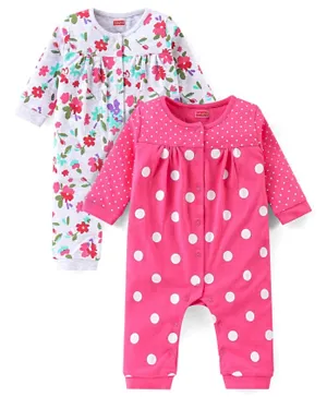 Babyhug 100% Cotton Interlock Knit Romper Floral Print Pack of 2 - Multicolour