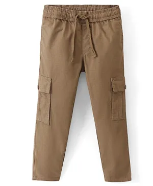 Pine Kids Cotton Full Length Elasticated Jogger Fit Trousers Solid Colour - Khaki