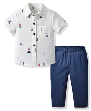 SAPS Boat Printed Shirt and Pant Set - White