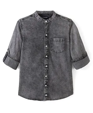 Pine Kids Full Sleeves Front Placket-Buttons Denim Shirt - Grey