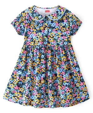 Babyhug Cotton Knit All Over Floral Printed Frock - Navy Blue