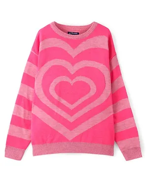 Pine Kids Acrylic Knit Full Sleeves Heart Design Pullover - Pink