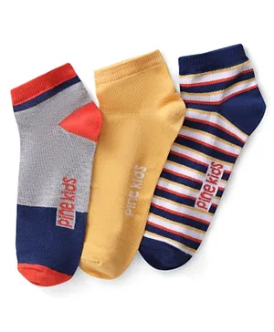 Pine Kids Spandex Ankle Length Stripes Design Socks Pack of 3 - Multicolour