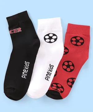 Pine Kids Nylon Spandex Ankle Length Socks Foot Ball Design Pack Of 3 - Multicolour