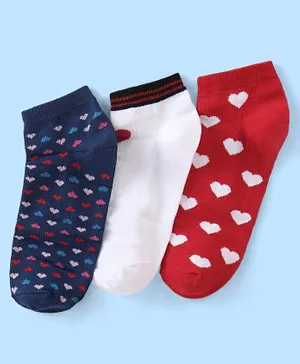 Pine Kids Ankle Length Socks With Heart Design Pack Of 3 - Multicolor