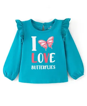 Doodle poodle 100%  Cotton Full Sleeves T-Shirt with Butterfly Printed - Blue