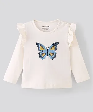 Bonfino Butterfly Embellished Cotton Top - Ivory