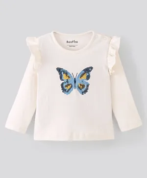 Bonfino Butterfly Embellished Cotton Top - Ivory