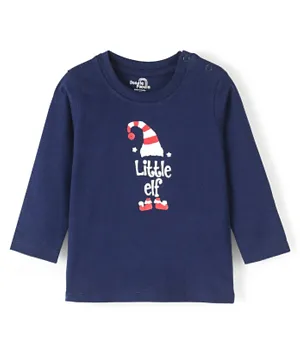 Doodle Poodle 100% Cotton Knit Full Sleeves  Little Elf Printed  T-Shirt - Navy