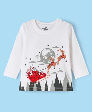 Doodle Poodle 100% Cotton Knit Full Sleeves Santa Claus Printed T-Shirt - White