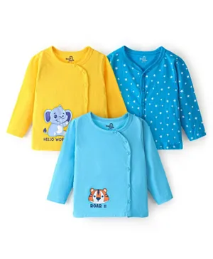 Doodle Poodle 100% Cotton Full Sleeves Tiger Printed Jhablas Pack of 3 - Blue & Yellow