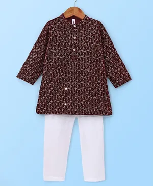 Babyhug Full Sleeves Sequined Embroidered Kurta Pyjama Set - Maroon