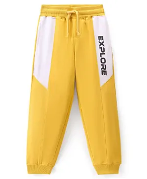 Pine Kids Knitted Stretchable Text Printed Full Length Track Pants - Mustard