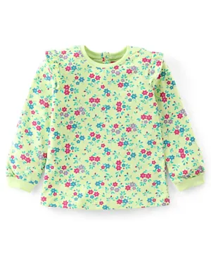 Babyhug 100% Cotton Full Sleeves Winter T-Shirt With All Over Floral Print - Lime Green