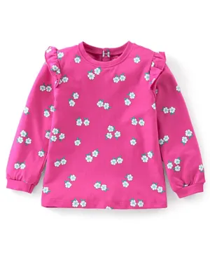 Babyhug 100% Full Sleeves Winter T-Shirt With All Over Floral Print - Purple