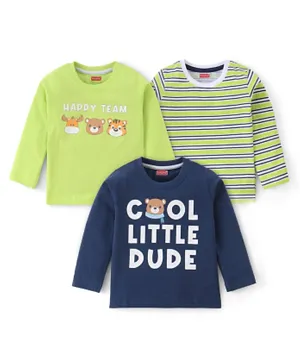Babyhug 100% Cotton Knit Full Sleeves T-Shirt Pack of 3 with Bear Graphic - Multicolour