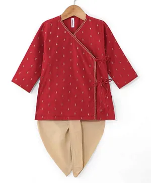 Babyhug Full Sleeves Chanderi Butti Kurta Pyjama Set - Red