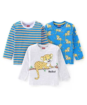 Babyhug 100% Cotton Knit Full Sleeves T-Shirt With Cheetah Graphics Pack Of 3 - Multi Color