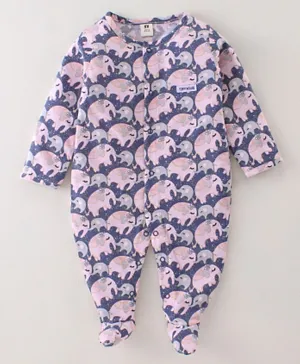 ToffyHouse Full Sleeves Elephant Printed Footed Sleep Suit - Purple