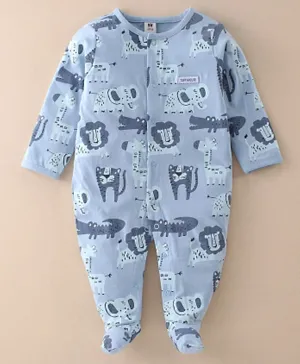 ToffyHouse 100% Cotton Knit Full Sleeves Sleep Suit Elephant Print - Blue