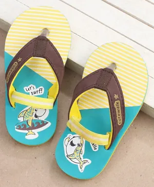 Cute Walk by Babyhug Slip On Flip Flops Stripes & Shark Print - Yellow & Blue