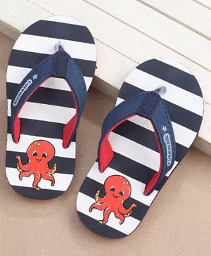 Cute Walk by Babyhug Slip-On Striped Flip Flops Octopus Print - Blue