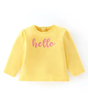 Babyhug Cotton Knit Full Sleeves T-Shirt with Text Graphics Print - Yellow