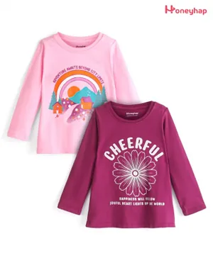 Honeyhap 2 Pack Premium  Cotton Full Sleeves Scenery Print Tops -  Raspberry Radiance & Candy Pink