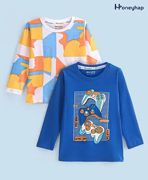 Honeyhap 2 Pack Premium Cotton Full Sleeves T-Shirt With Gaming Print - Could Dancer & Lapis Blue