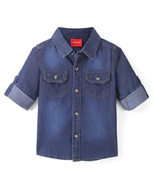 Babyhug Denim Full Sleeves Regular Collar Washed Shirt - Dark Blue