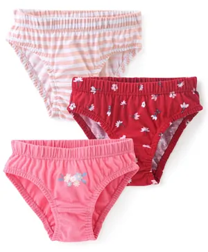 Babyhug 100% Cotton Single Jersey Knit Panties Stripes & Floral Print Pack of 3 - Multicolor