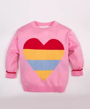 Kookie Kids Heart Print Sweater - Pink