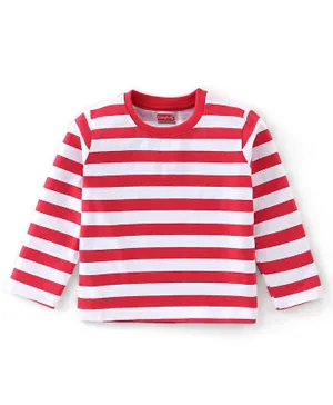 Babyhug Cotton Knit Full Sleeves Striped T-Shirt - Red & White