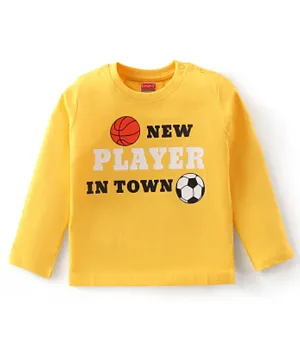 Babyhug Cotton Knit Full Sleeves T-Shirt with Football Graphics Print - Yellow