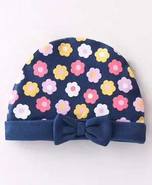 Babyhug 100% Cotton Interlock Knit Cap Floral Print - Navy Blue