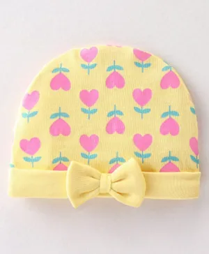 Babyhug 100% Cotton Interlock Knit Cap Heart Print - Yellow