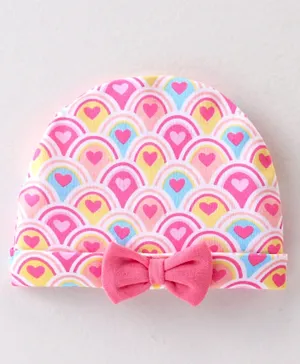 Babyhug 100% Cotton Interlock Knit Cap Heart Print - Pink