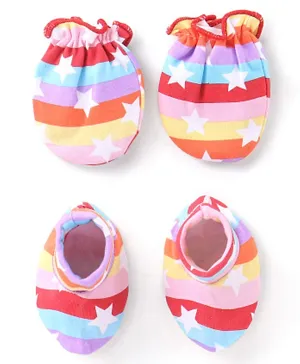 Babyhug 100% Cotton Knit Mittens & Booties Set Star Print - Multicolour