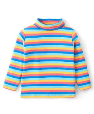 Babyhug Cotton Lycra Knit Full Sleeves Turtle Neck  T-Shirt with Stripes - Multicolour