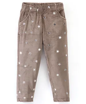 Babyhug Full Length Fleece & Woollen Pants with Star Foil Print - Dark Beige