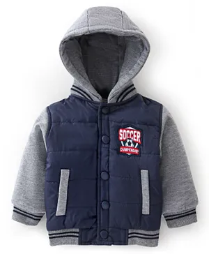 Babyhug Woven Full Sleeves Hoodie With Text Embroidery - Navy Blue