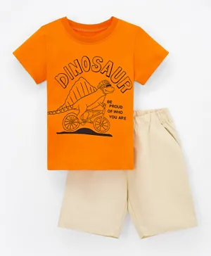 SAPS Dinosaur Print T-shirt & Shorts Set - Orange & Cream