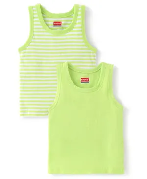 Babyhug 100% Cotton Sleeveless Solid & Striped Sando Pack of 2 - Lime Green